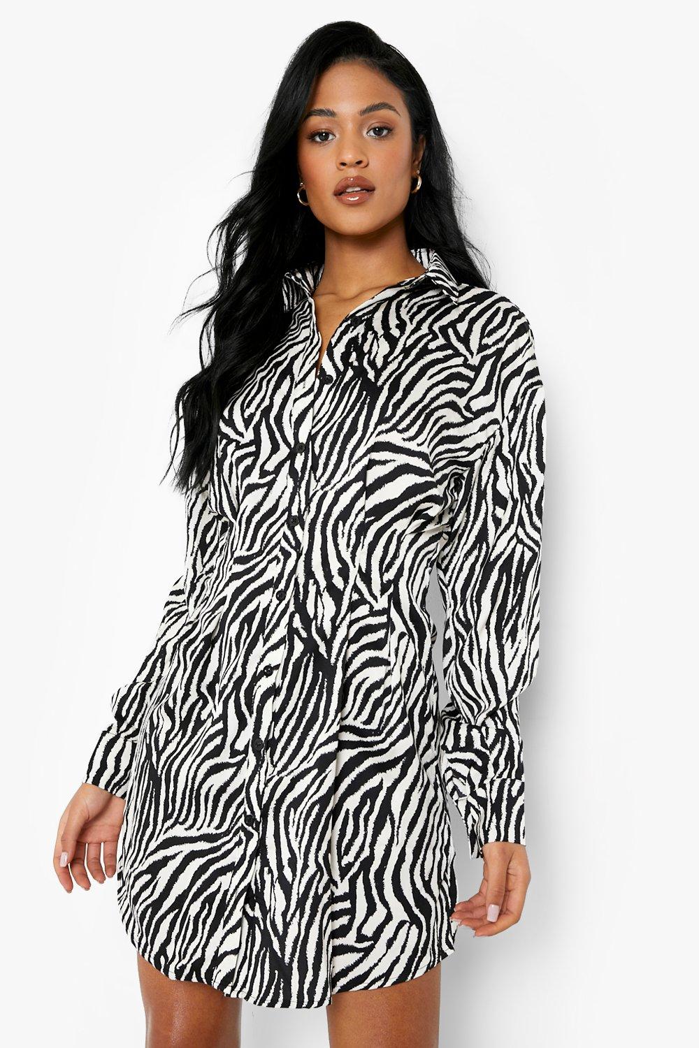 Tall Robe chemise froncee a imprime zebre