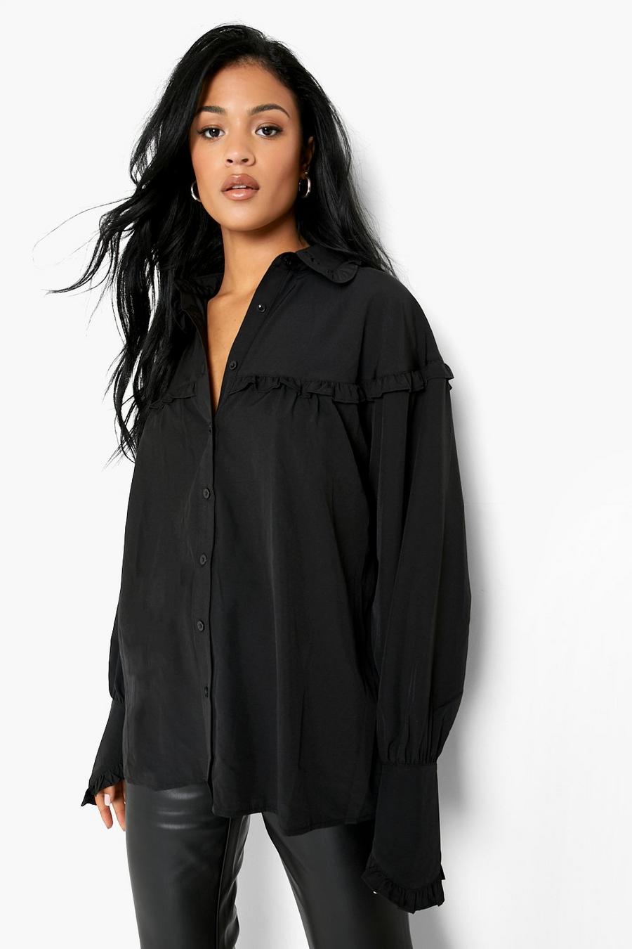 Black Tall Frill Detail Woven Shirt image number 1