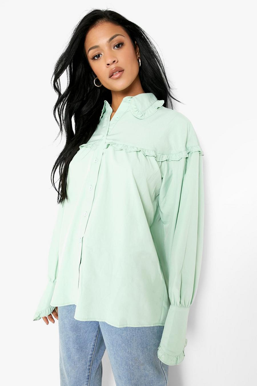 Mint Tall Frill Detail Woven Shirt image number 1