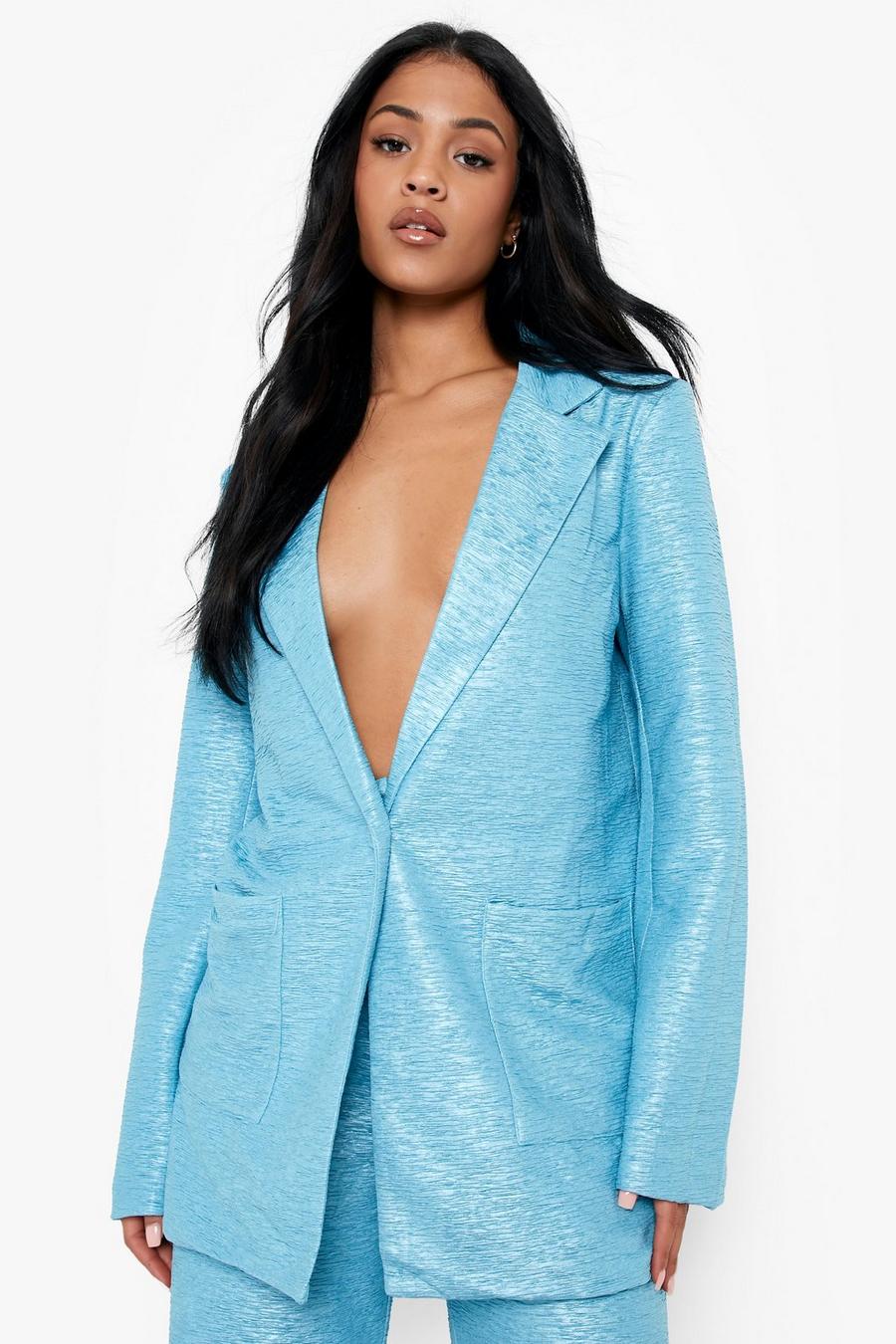 Blazer Tall oversize goffrato, Turquoise image number 1