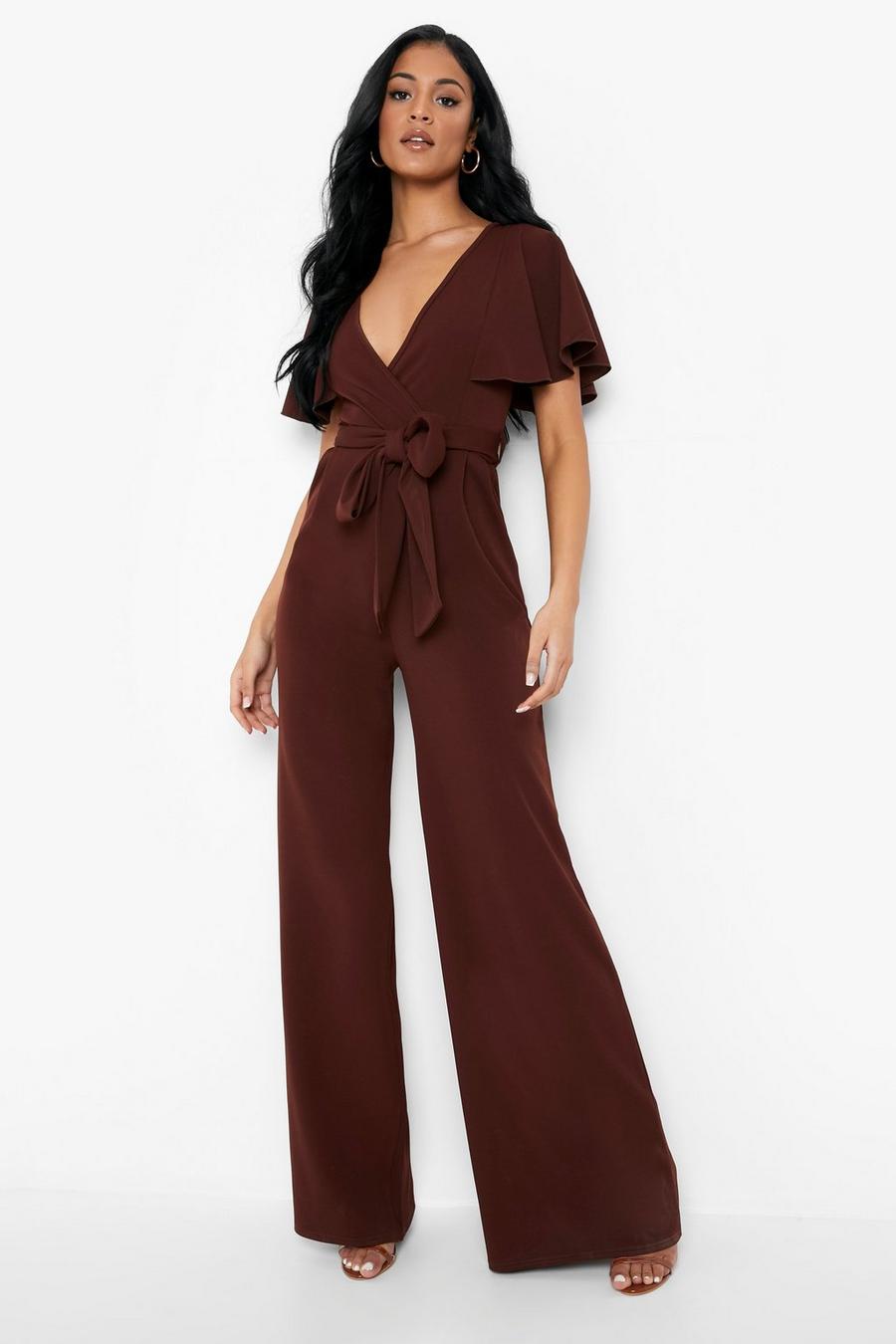 Chocolate brown Tall Belted Tailored Jumpsuit