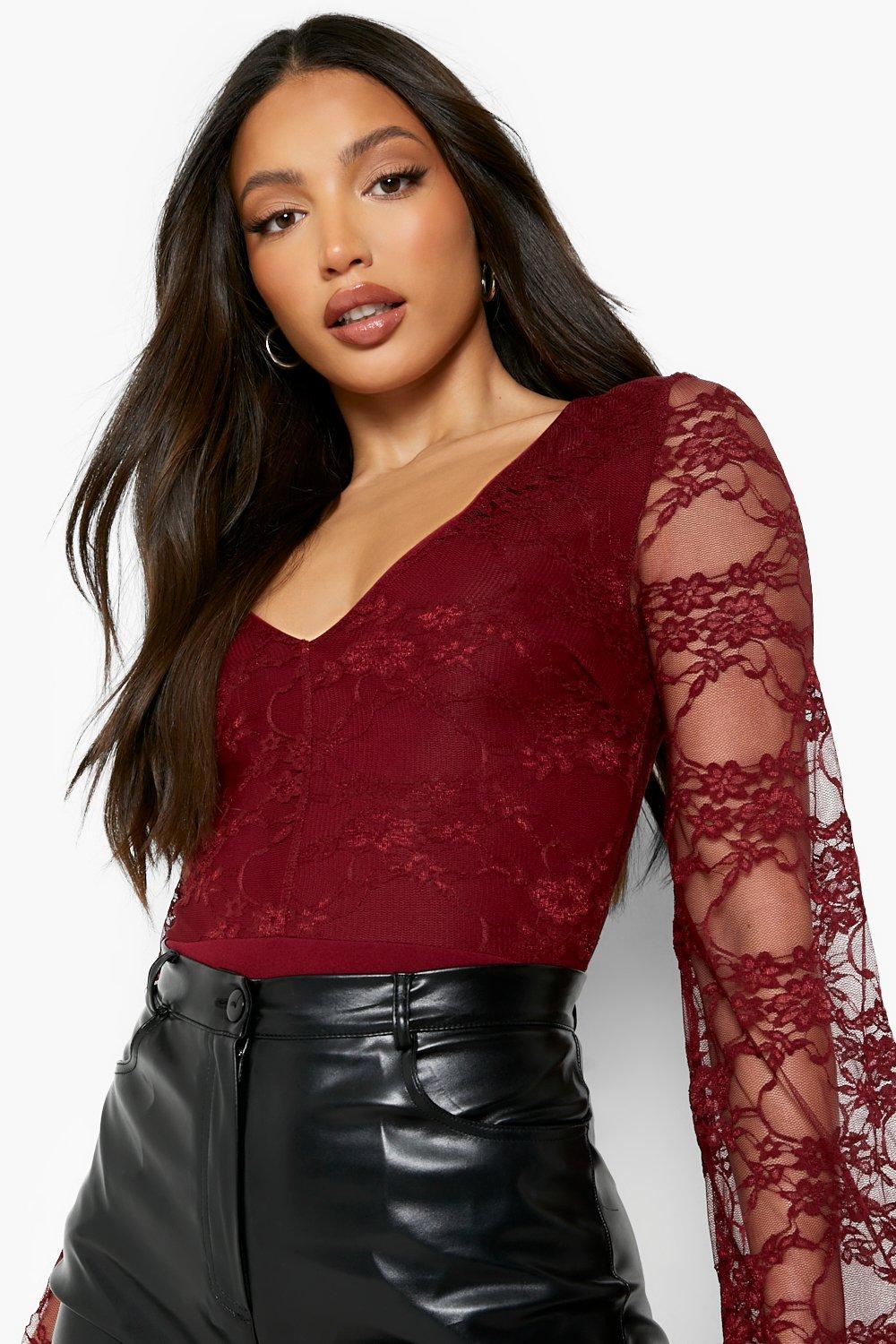 Tall Lace Flare Sleeve Bodysuit