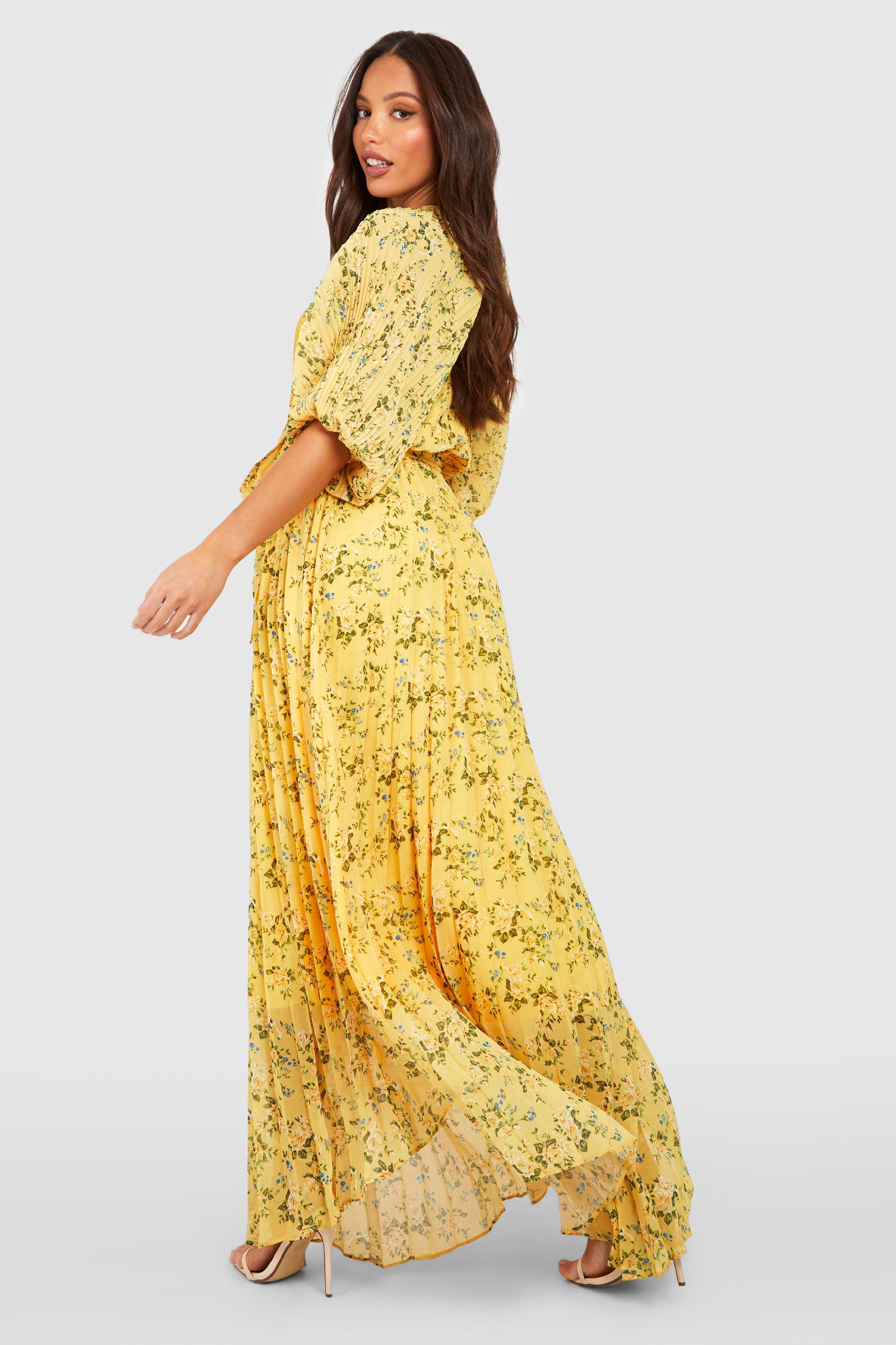 Tall Pleated Puff Sleeve Floral Maxi Dress