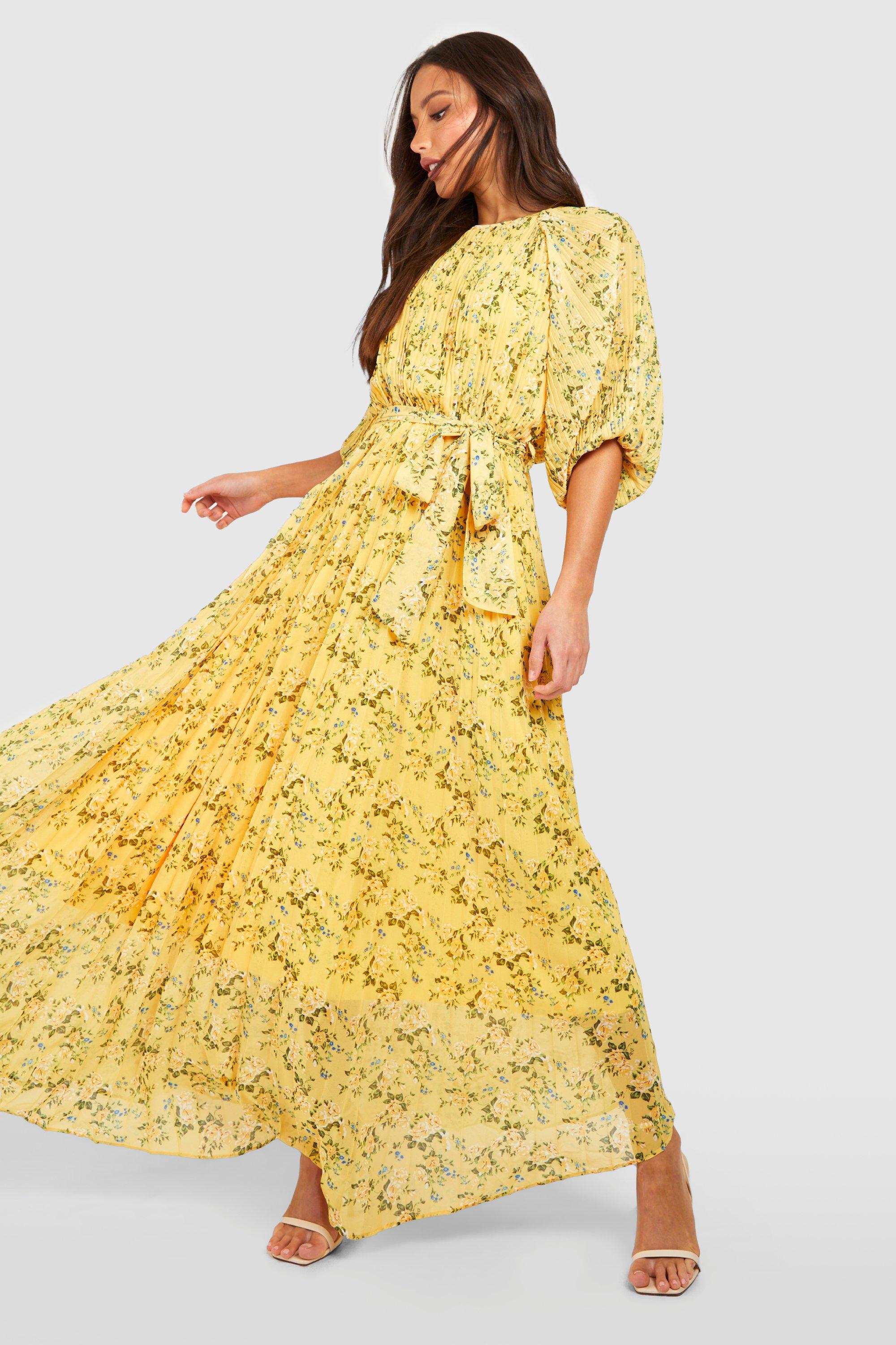 Yellow floral dress sales long sleeve