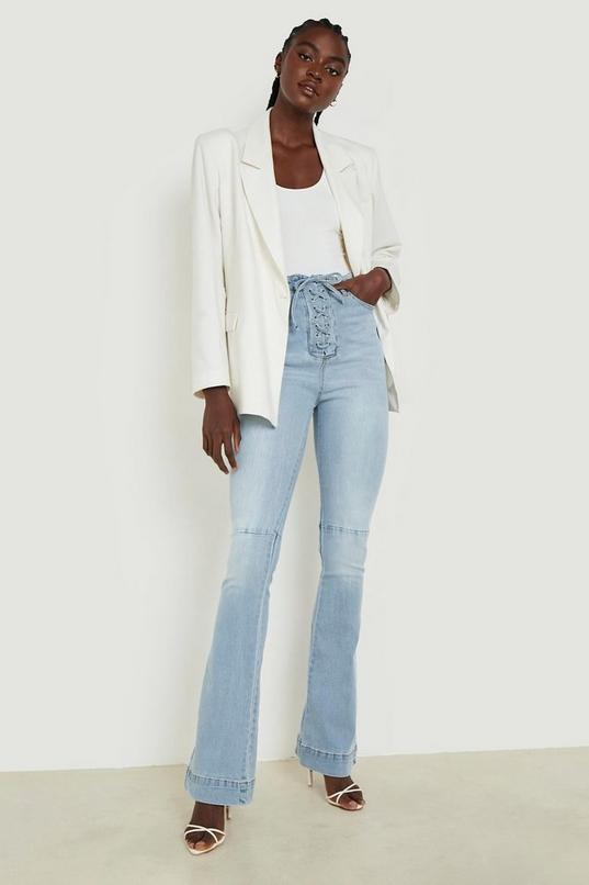 Tall Feather Trim Flare Jeans