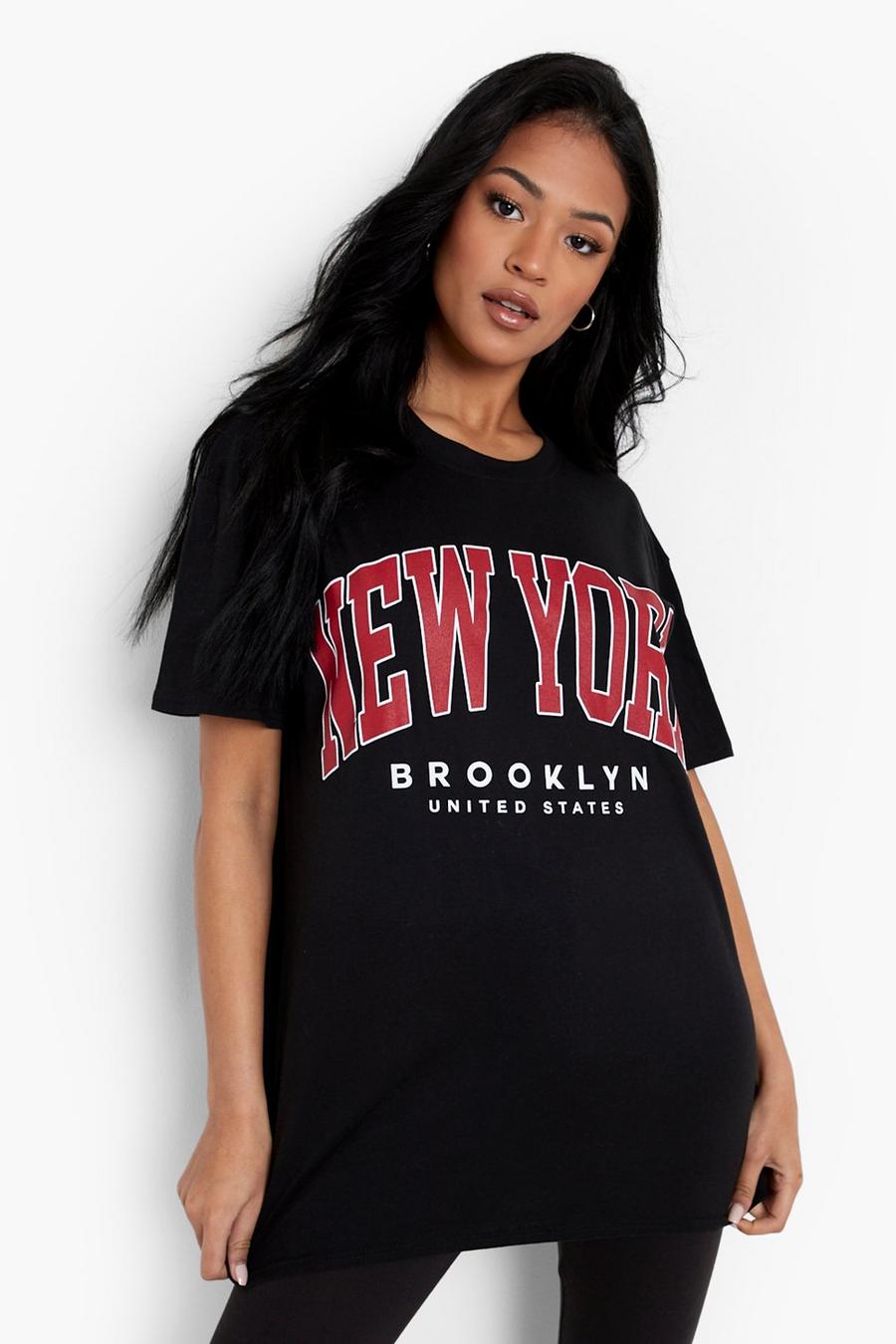 PRETTYLITTLETHING Women's Stone New York Downtown Graphic Printed T Shirt - Size M