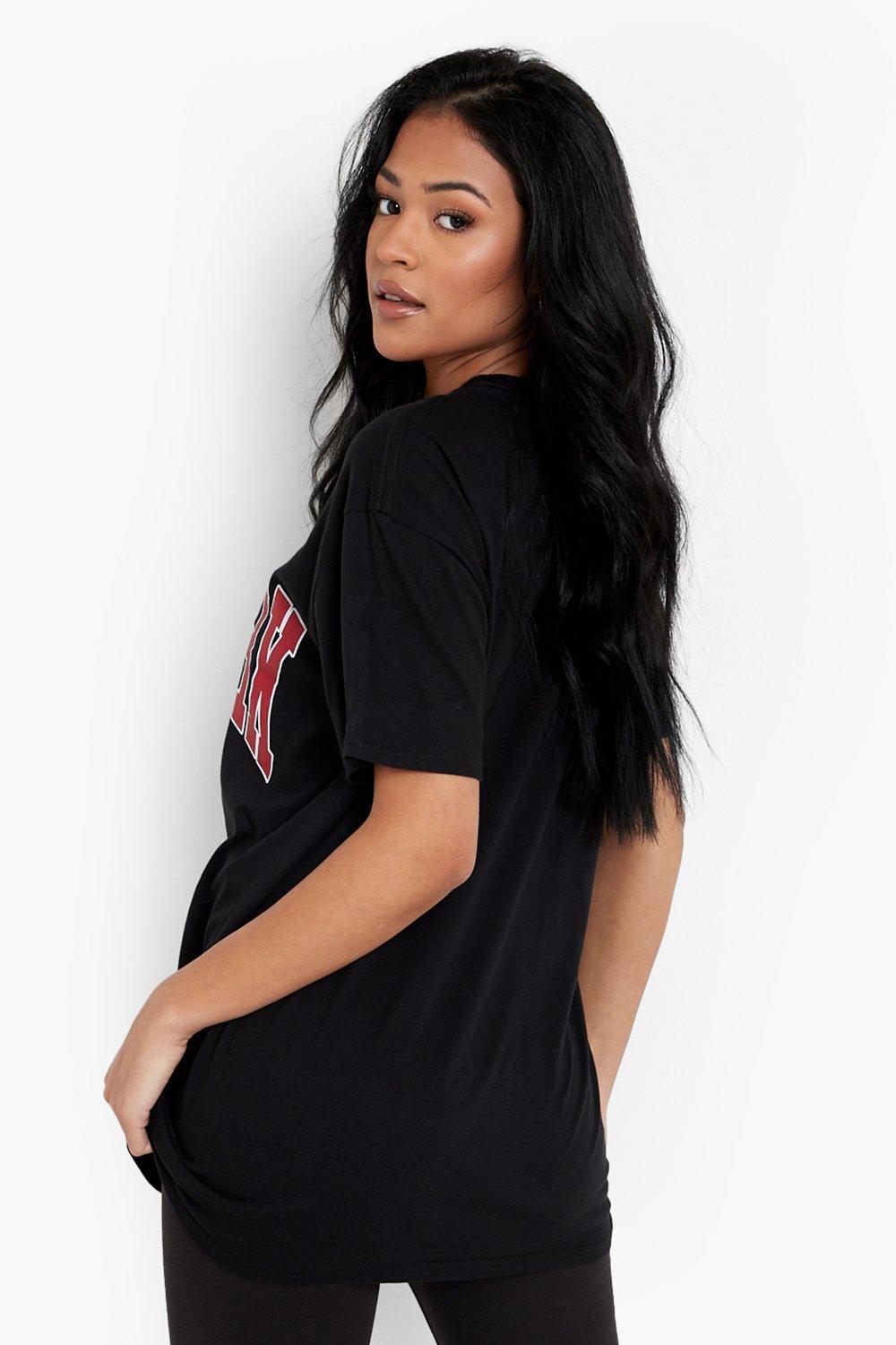 Women's Black Tall New York Print Oversized T-shirt Boohoo UK