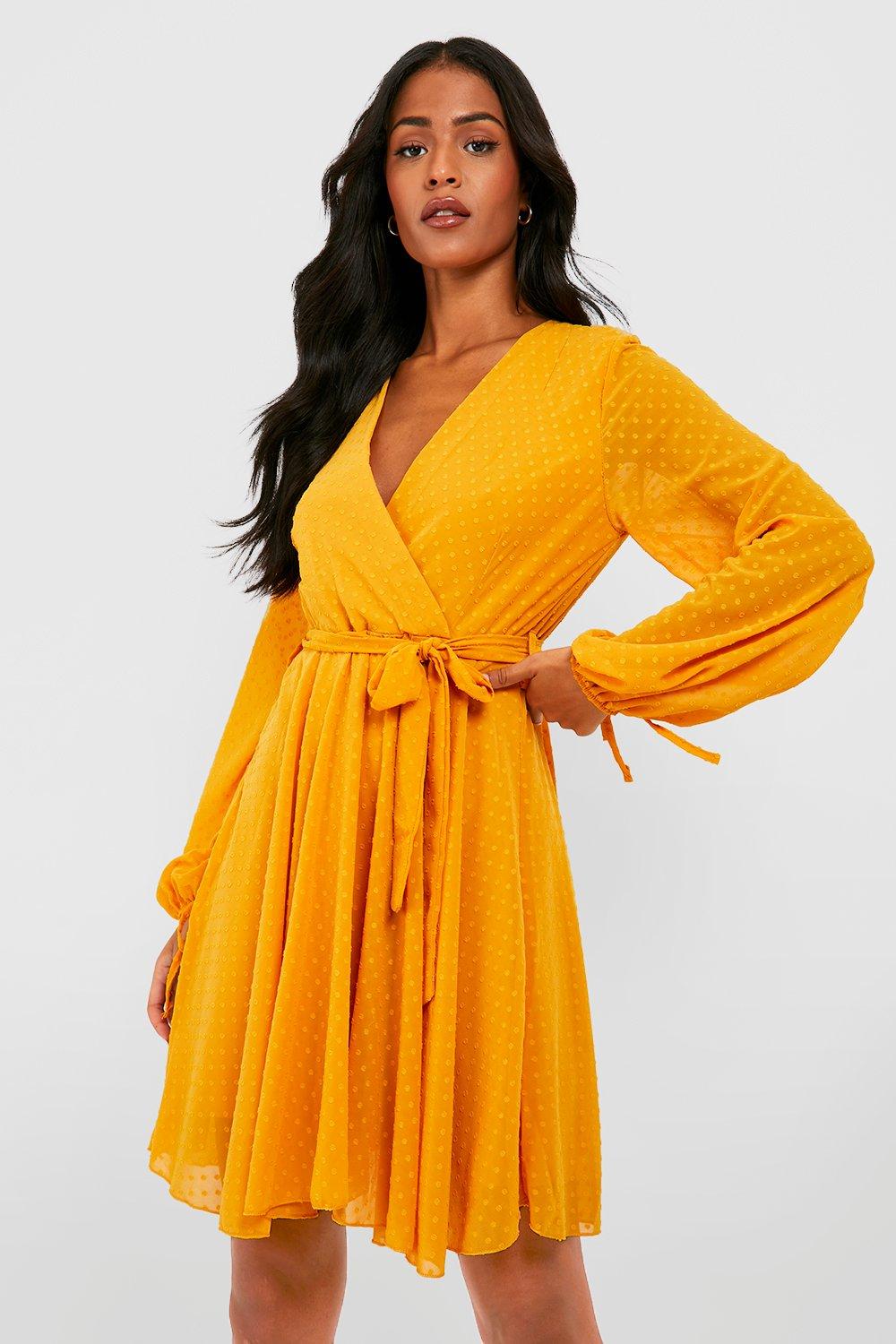 Gold knit 2024 wrap dress