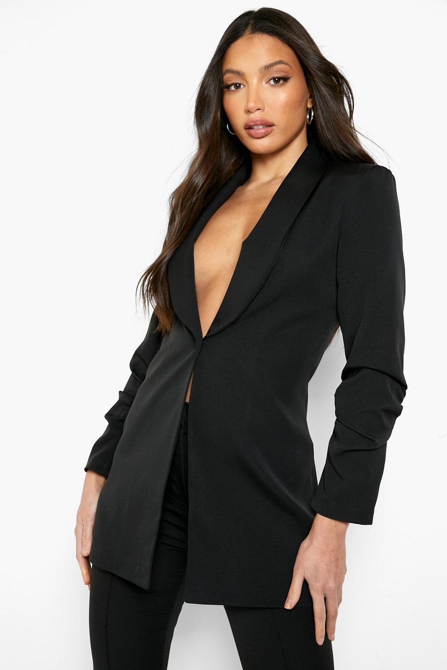 Black Tall Collared Tailored Blazer image number 1