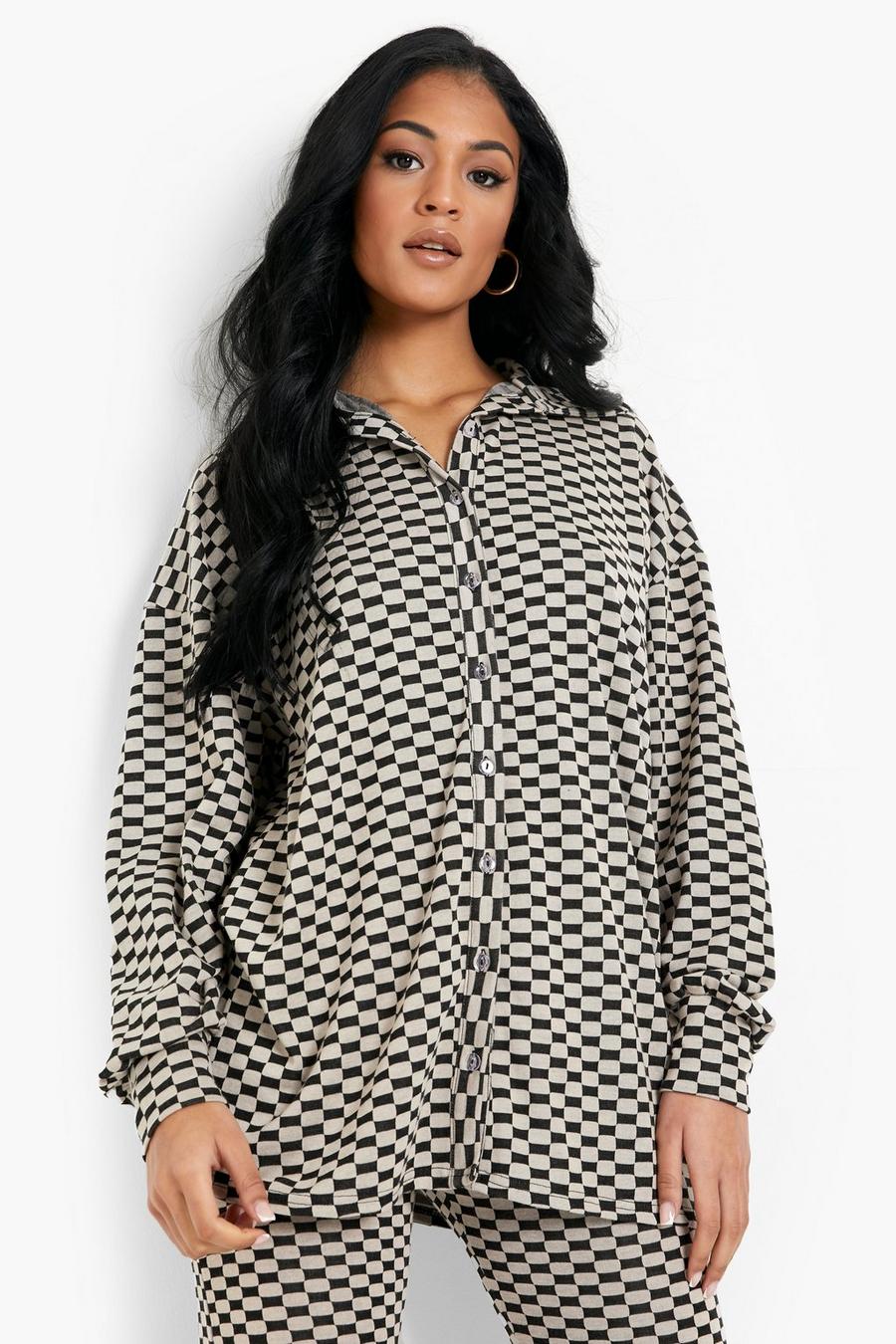 Chocolate Tall Checkerboard Oversized Shirt image number 1