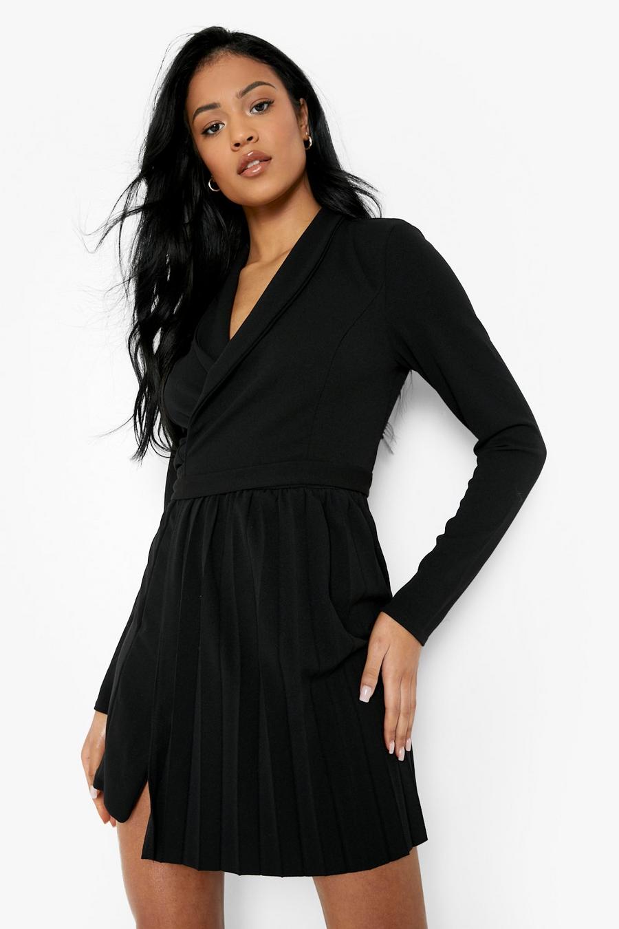Black Tall Pleat Detail Blazer Dress image number 1