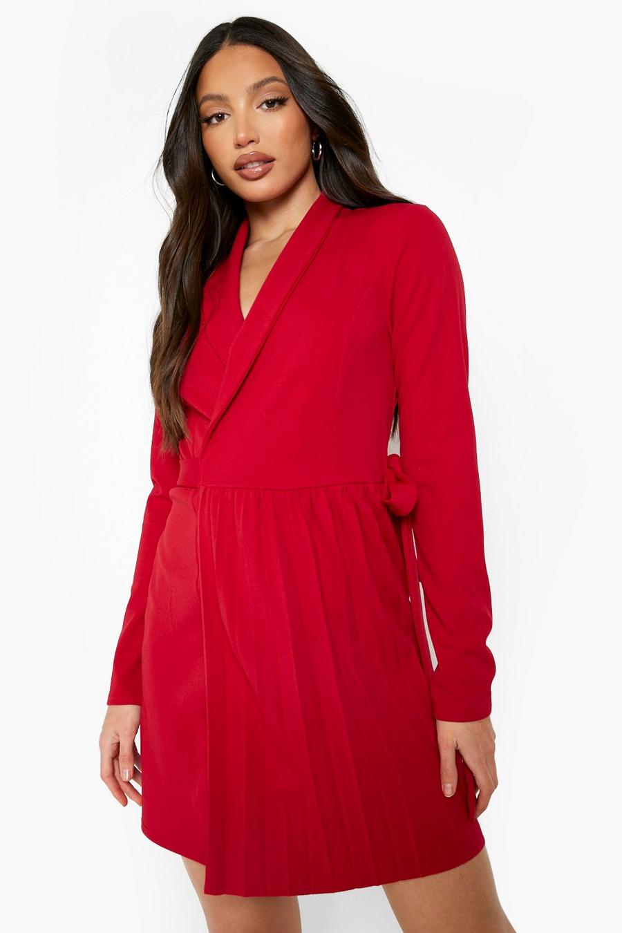 Red Tall Pleat Detail Blazer Dress image number 1