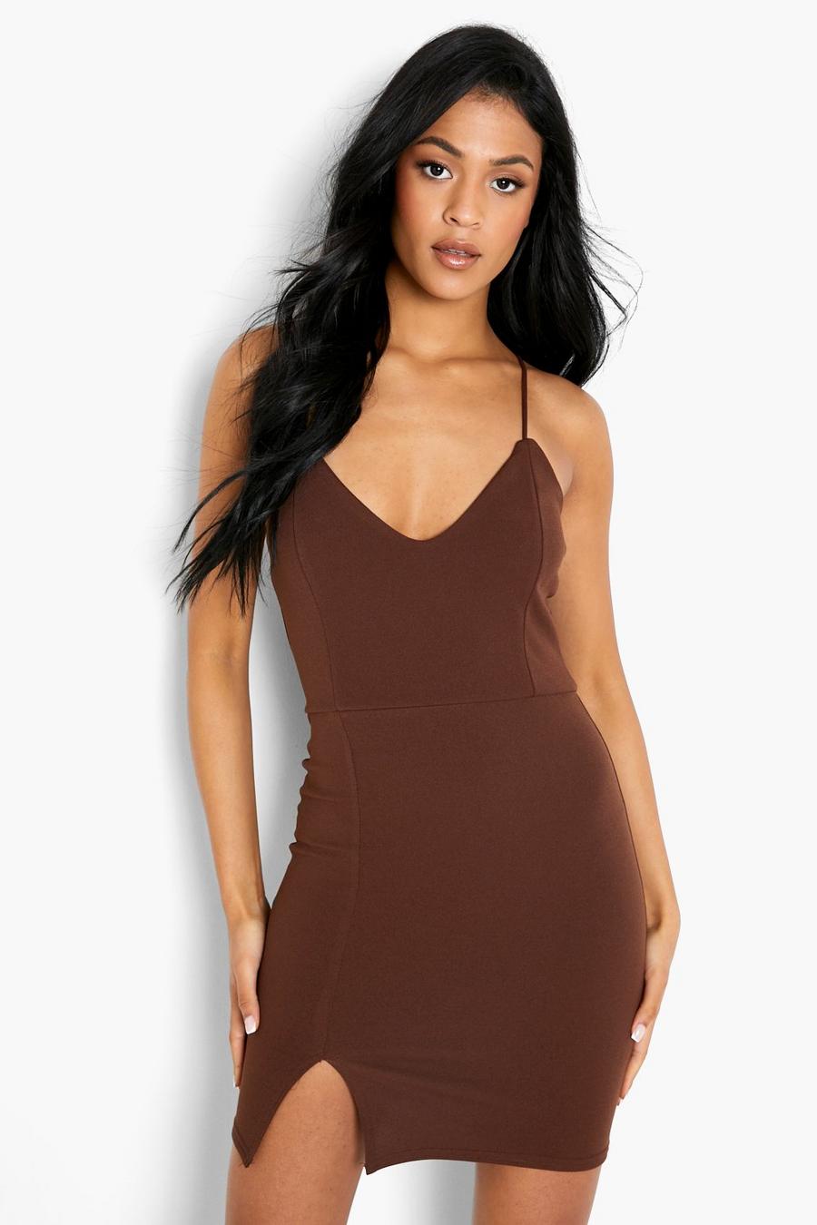 Chocolate brown Tall Strappy Mini Dress