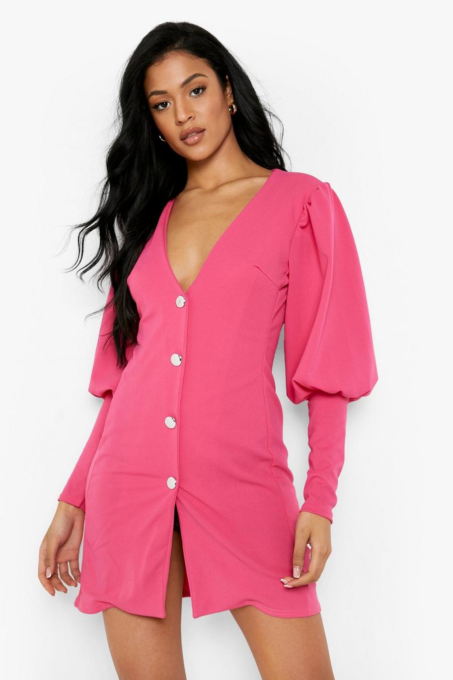 Hot pink Tall Puff Sleeve Blazer Dress image number 1
