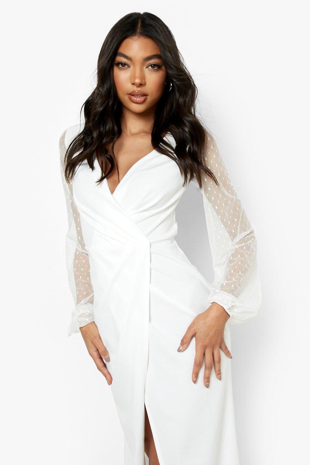 Tall Volume Dobby Mesh Sleeve Midi Dress