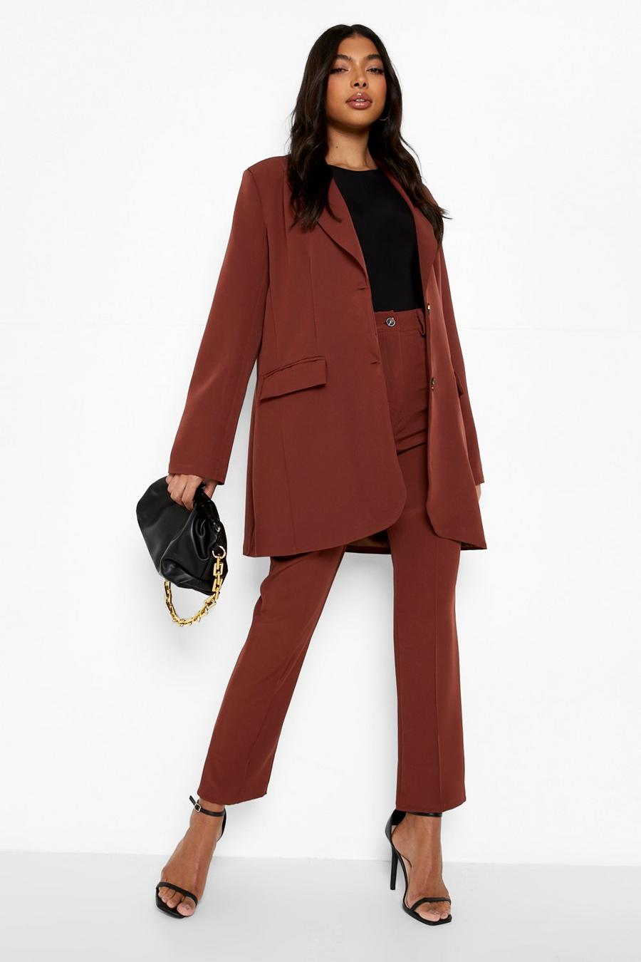 Chocolate brown Tall Tailored Longline Button Blazer image number 1