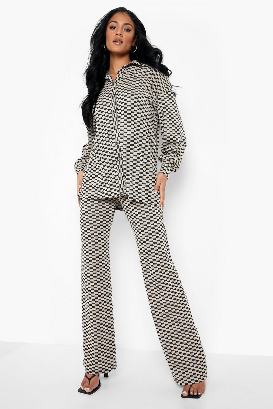 Chocolate Tall Checkerboard Wide Leg Trouser image number 1