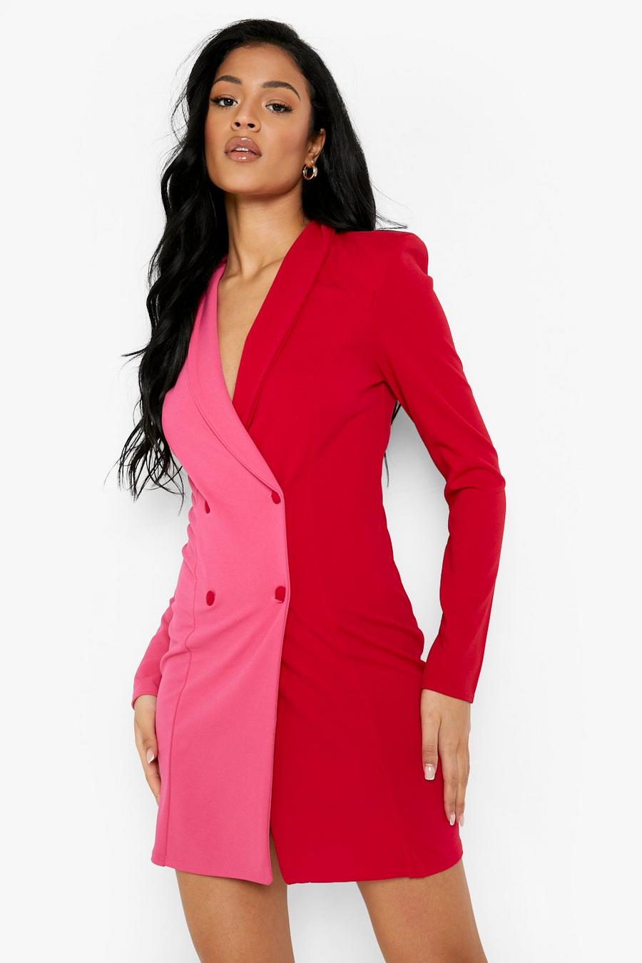 Red Tall Colour Block Blazer Dress image number 1