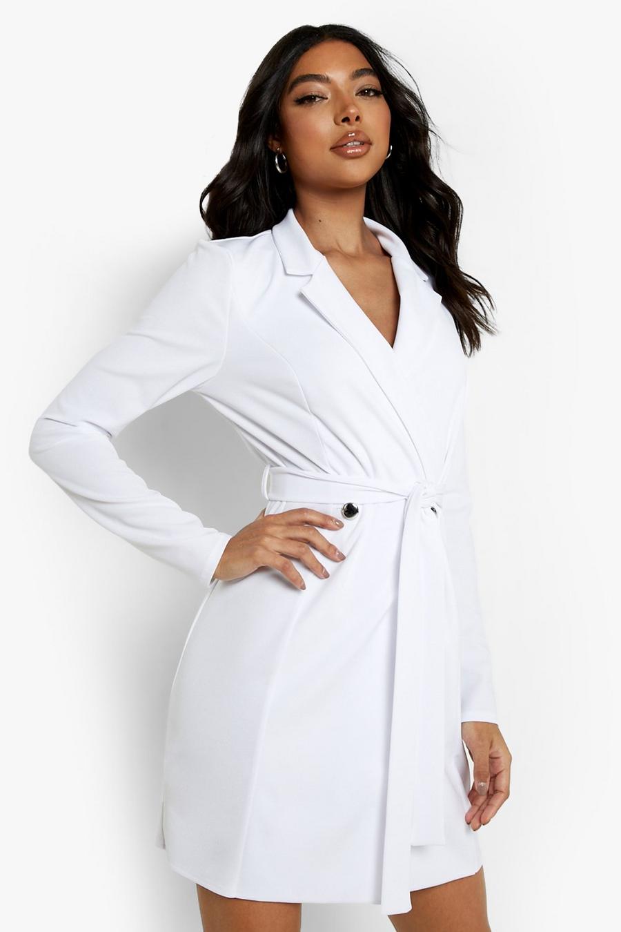 White Tall Belted Blazer Dress image number 1