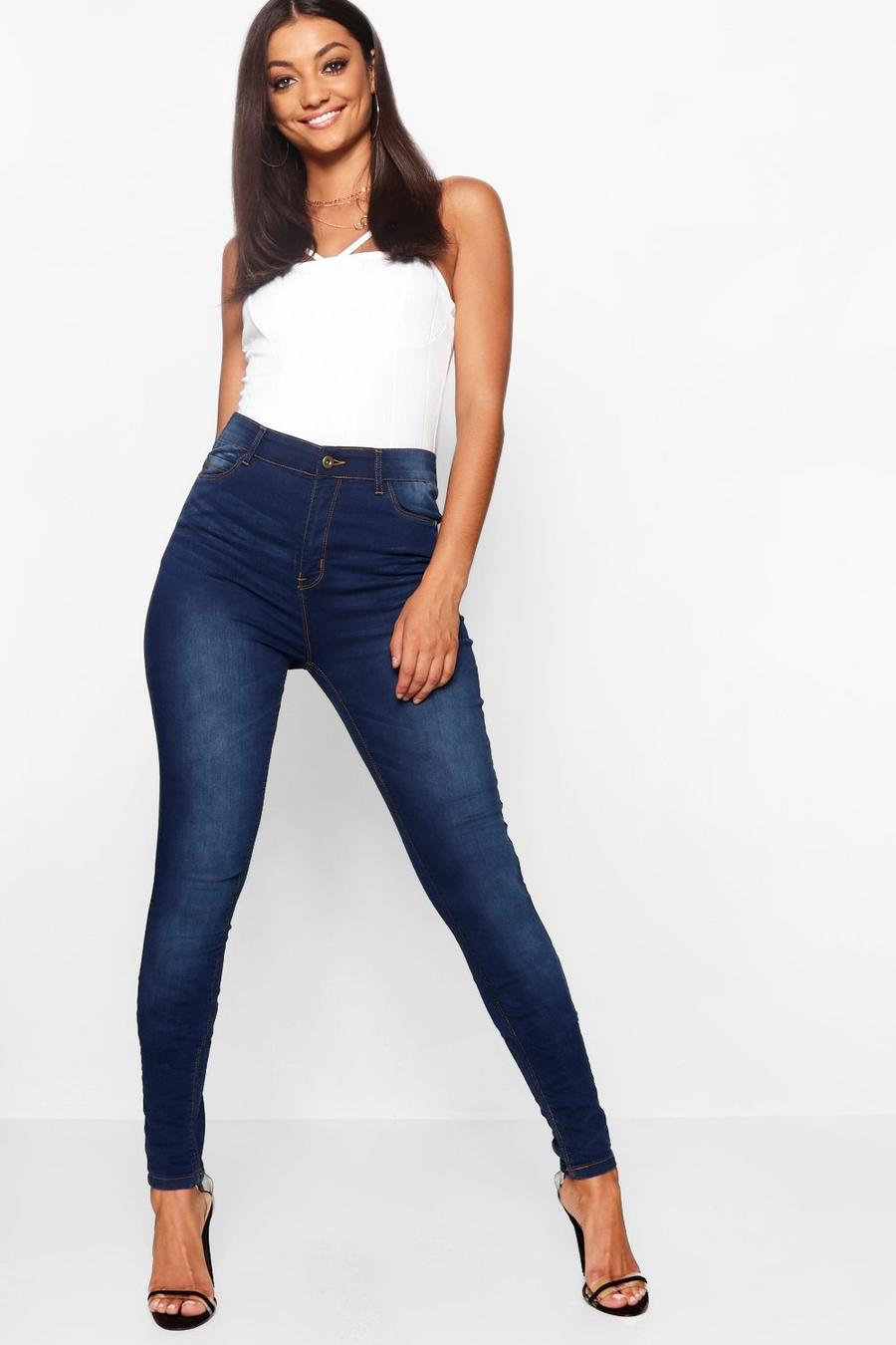 כחול כהה סקיני ג'ינס mid rise לנשים גבוהות image number 1