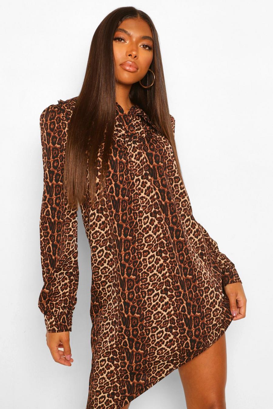 Tall Collar and Button Detail Leopard Print Dress image number 1