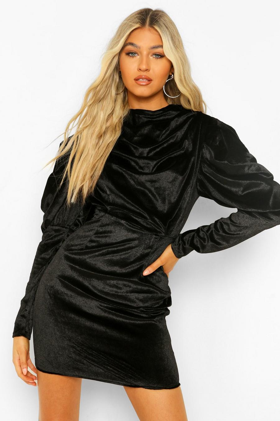 Black Tall Satin Exaggerated Sleeve Mini Dress image number 1