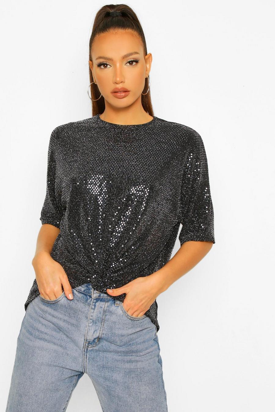 Black Tall Sequin Twist Front Top image number 1