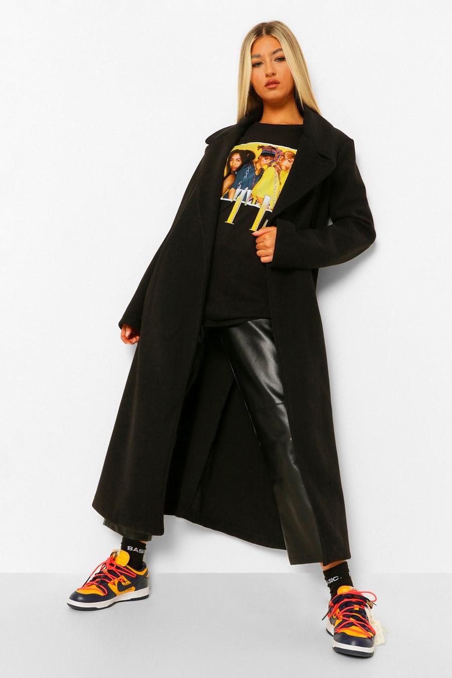 Tall cappotto lungo effetto lana con cintura, Nero negro image number 1