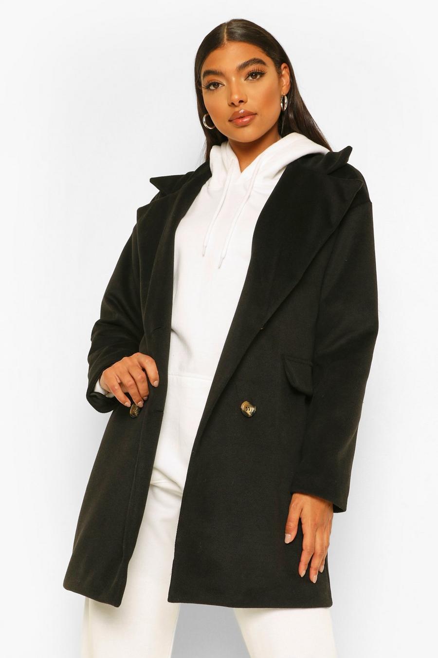 שחור מעיל במראה צמר עם רכיסה כפולה לנשים גבוהות image number 1