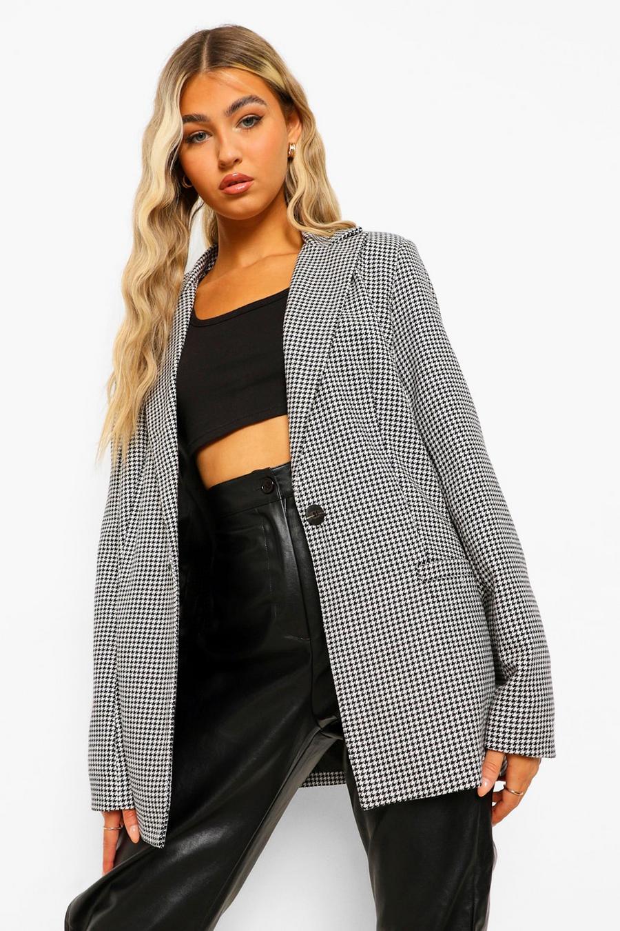 Black Tall Woven Dogtooth Blazer image number 1