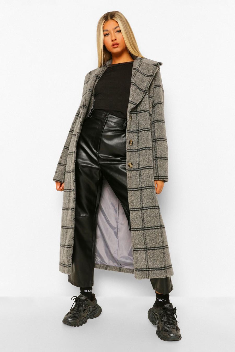 Blue Tall Check Oversized Wool Look Coat image number 1