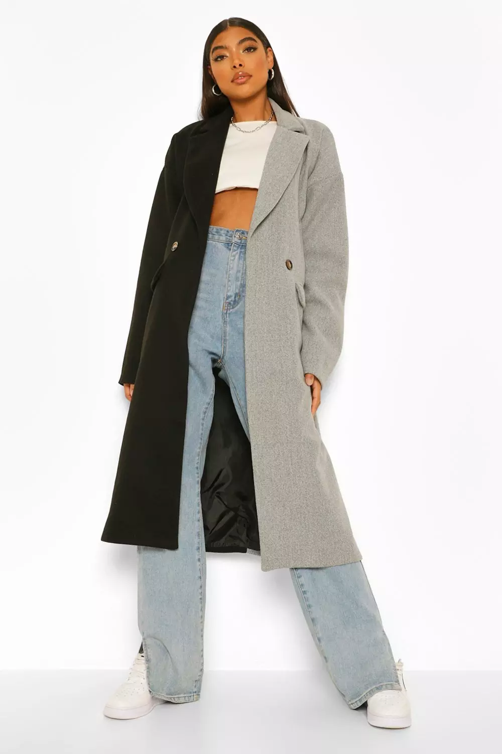 Colour block wool coat sale