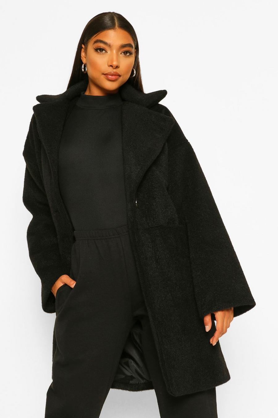 Black Tall Luxe Textured Wool Look Coat image number 1