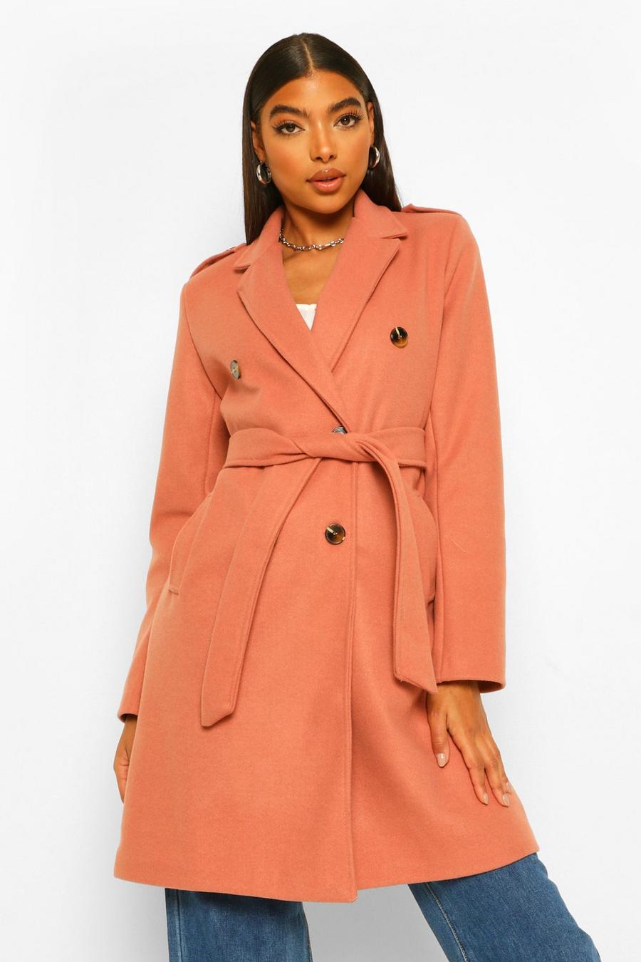 Terracotta Tall Belted Wool Look Coat image number 1