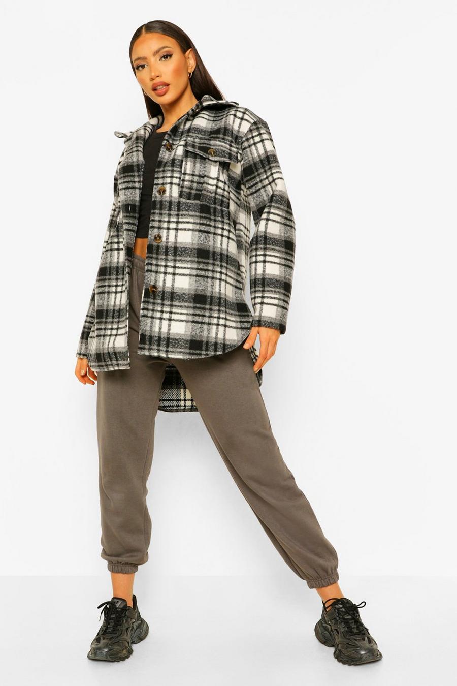 Black Tall Oversized Check Shacket image number 1