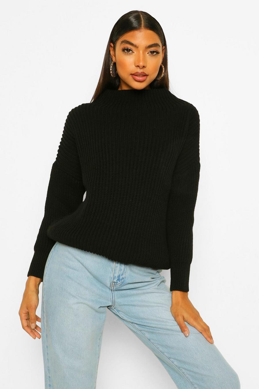 Black Tall Volume Sleeve High Neck Sweater image number 1