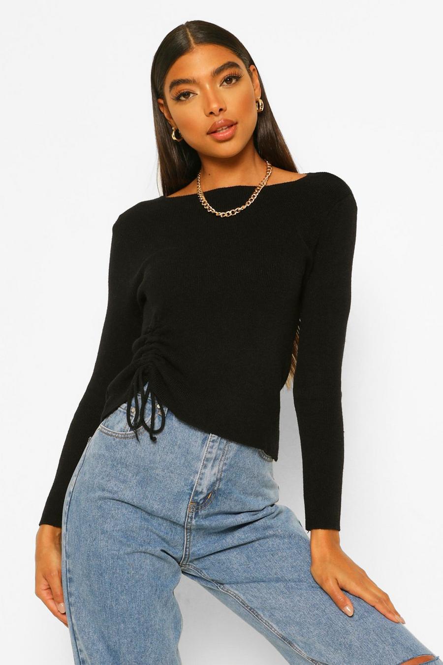 Black Tall Side Ruched Soft Knitted Jumper image number 1