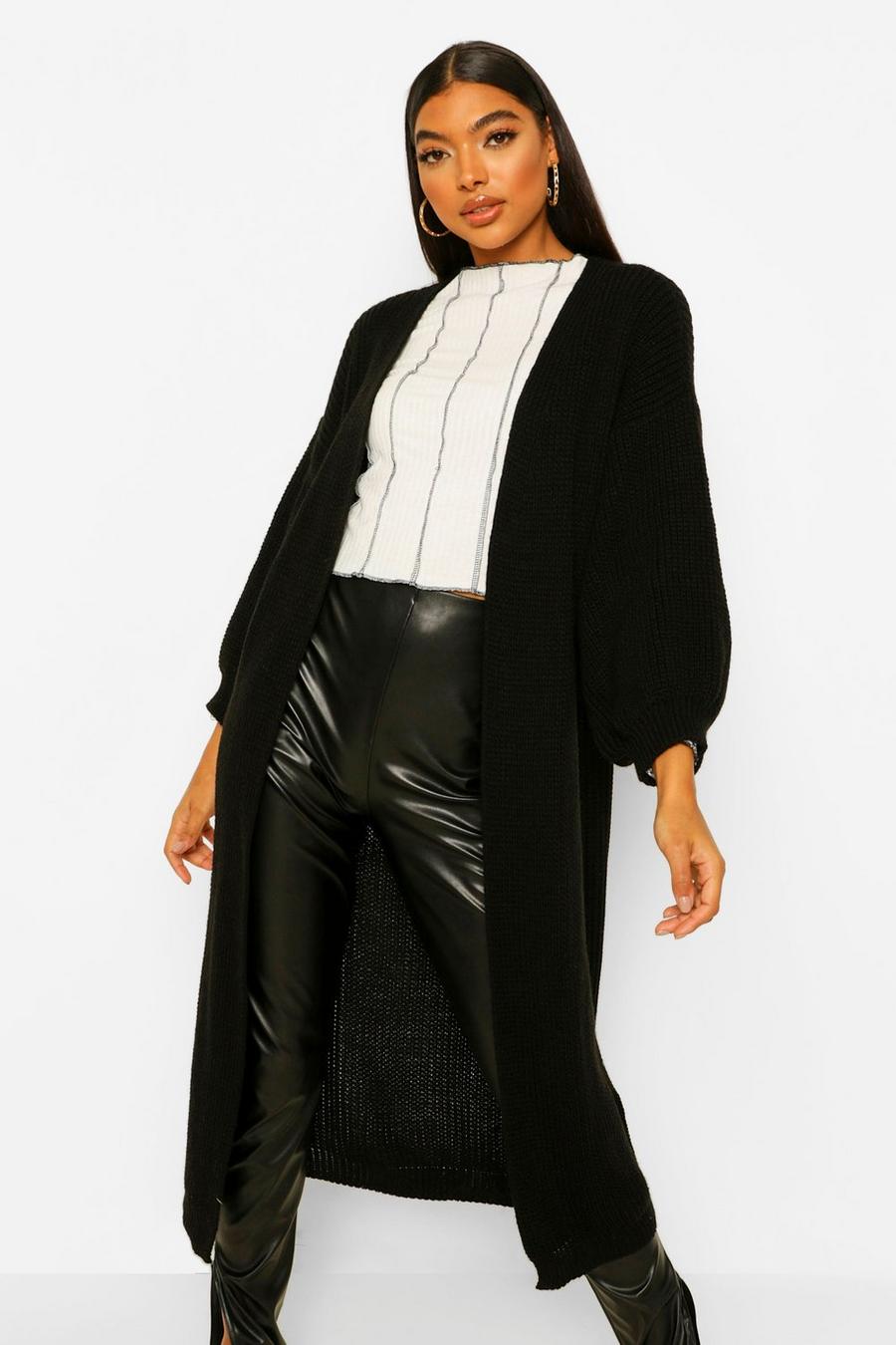 Black Tall Oversized Chunky Knit Maxi Cardigan image number 1