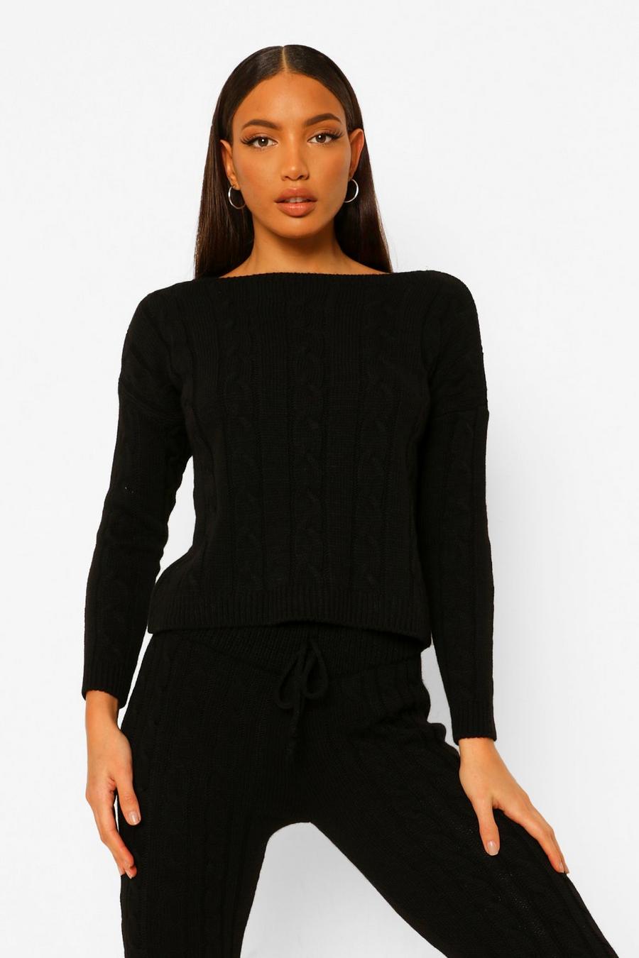 Black Tall Cable Knit Cropped Jumper image number 1
