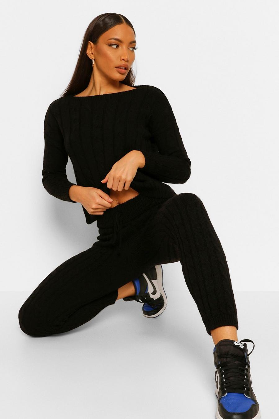 Black Tall Cable Knit Joggers image number 1
