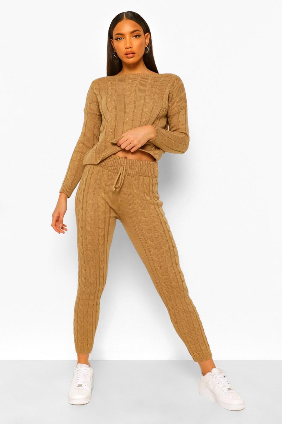 Sand Tall Cable Knit Track Pants image number 1