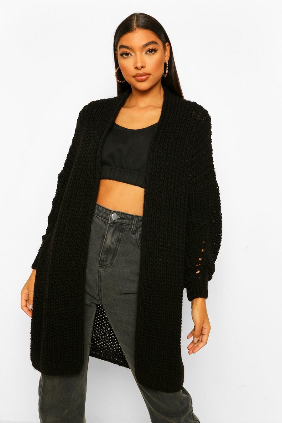 Black Tall Heavy Weight Chunky Knit Cardigan image number 1