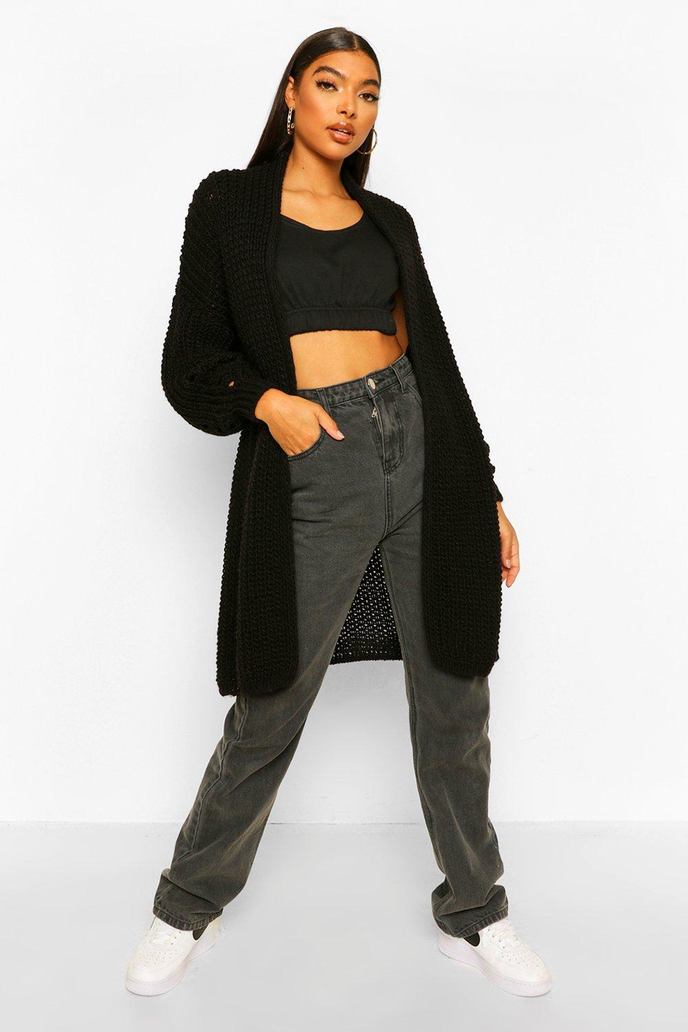 Boohoo long black on sale cardigan