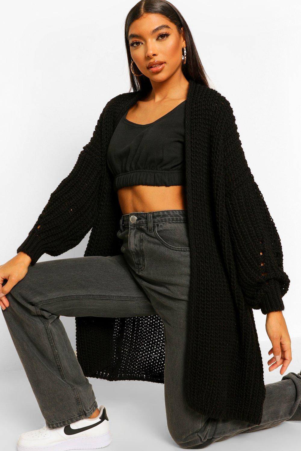 long chunky knit cardigan black