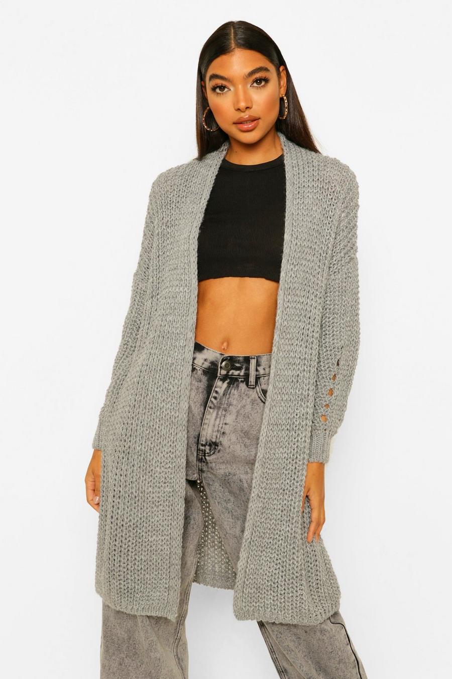 Grey Tall Heavy Weight Chunky Knit Cardigan image number 1