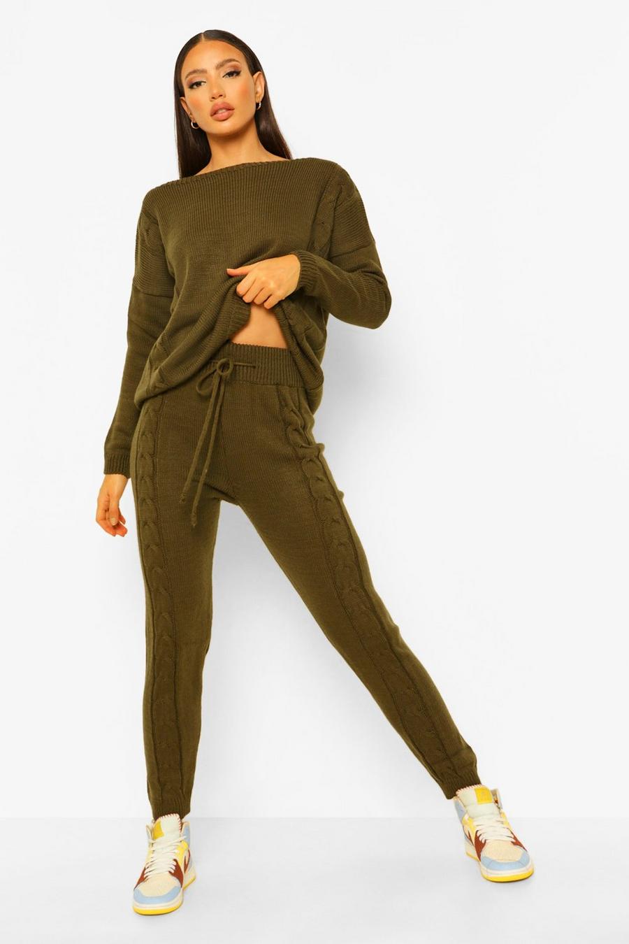 Khaki Tall Knitted Jogger Co-Ord image number 1