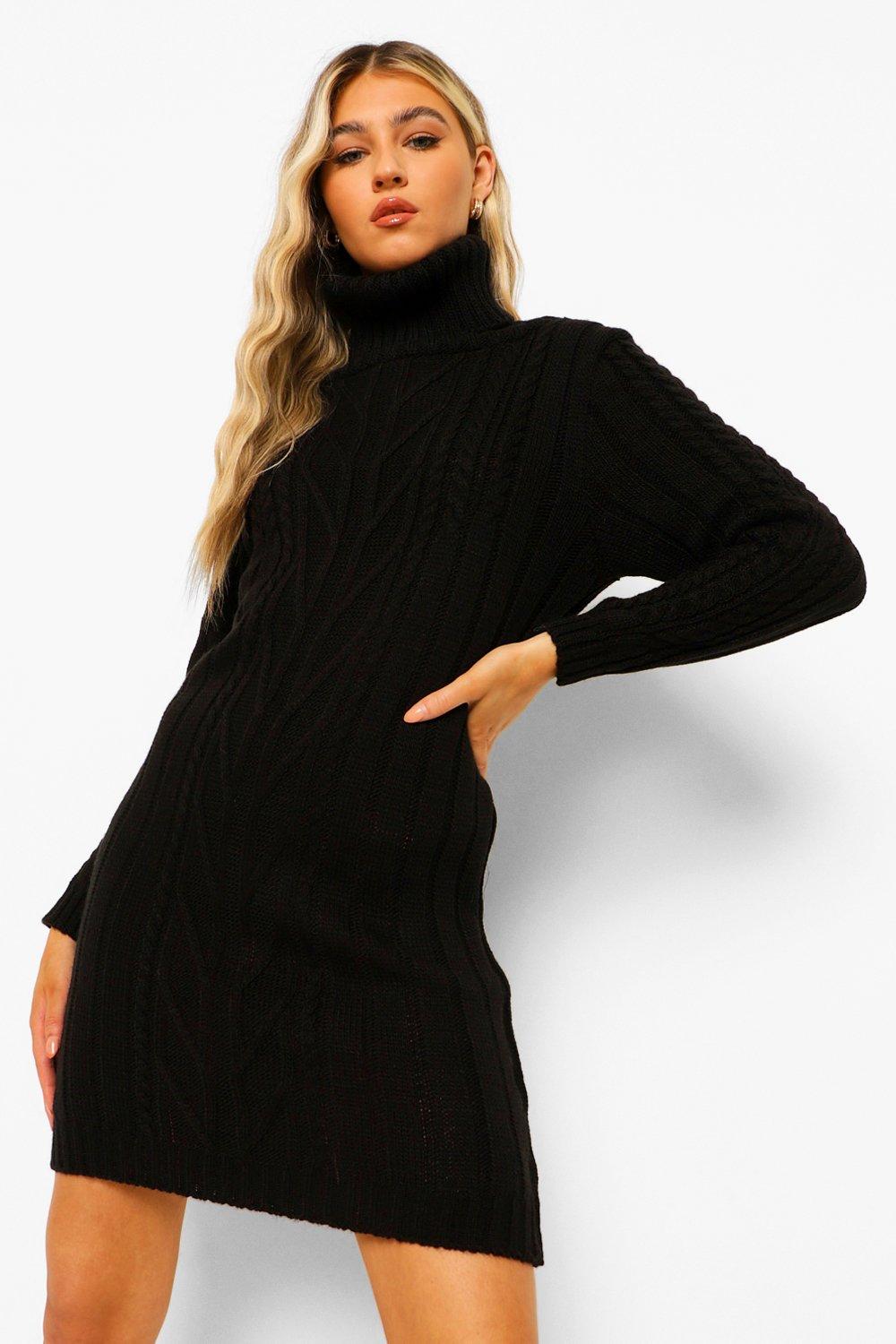 black knitted polo neck dress