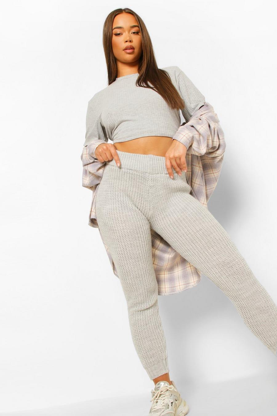 Grey marl White Tall Chunky Knit Track Pants image number 1