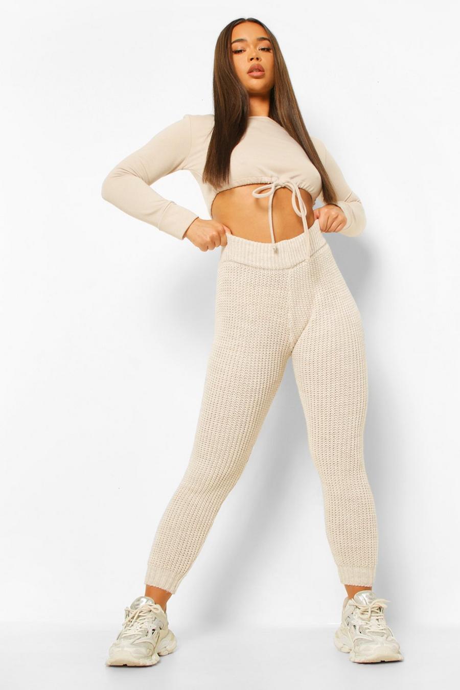 Ivory Tall Chunky Knit Joggers image number 1