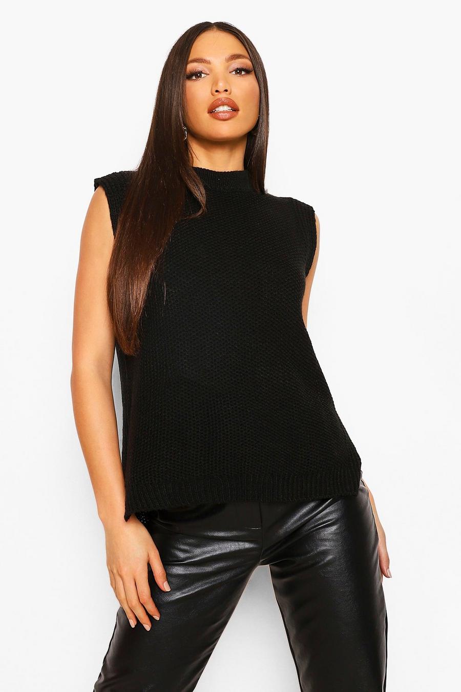 Black Tall Oversized Knitted Tank Top Sweater image number 1